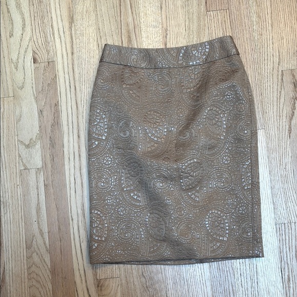 Pencil Skirt Metallic Tan Paisley - Picture 1 of 5